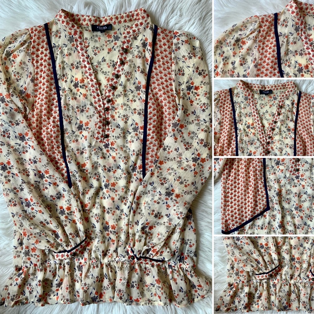 BOHO CHIC floral-print long-sleeve blouse (Size M)